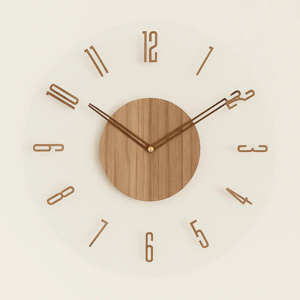 Wall Clock Silent Quartz Natural Wood 35 cm