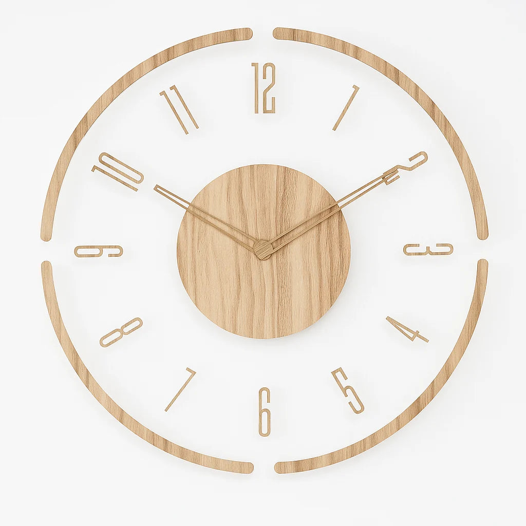 Wall Clock Silent Quartz Natural Wood 35 cm