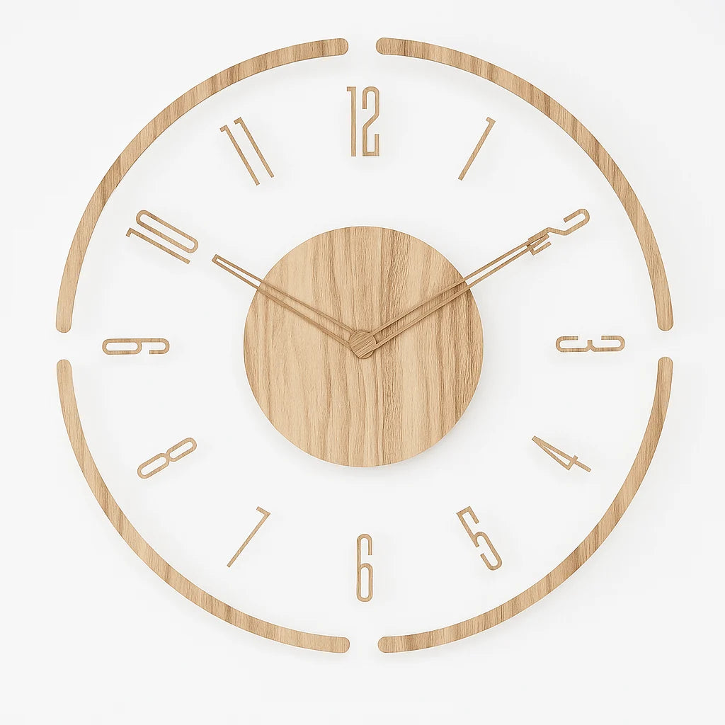 Wall Clock Silent Quartz Natural Wood 35 cm