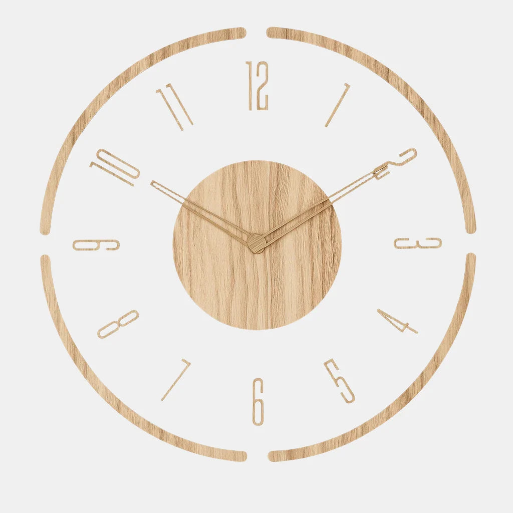 Wall Clock Silent Quartz Natural Wood & Acrylic