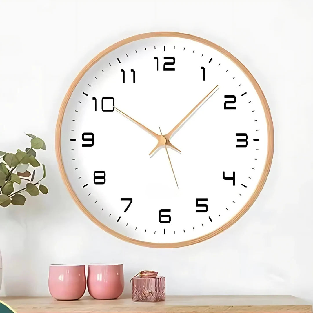 Wall Clock Silent Quartz Natural Wood Finish