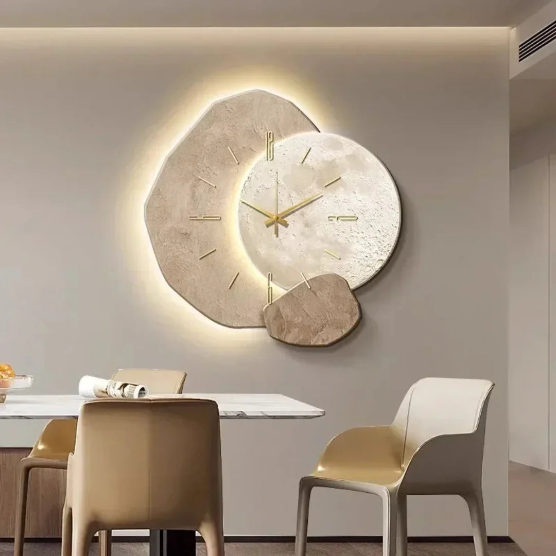 Wall Clock Silent Quartz Soft LED Natural Wood