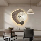 Wall Clock Silent Quartz Soft LED Natural Wood