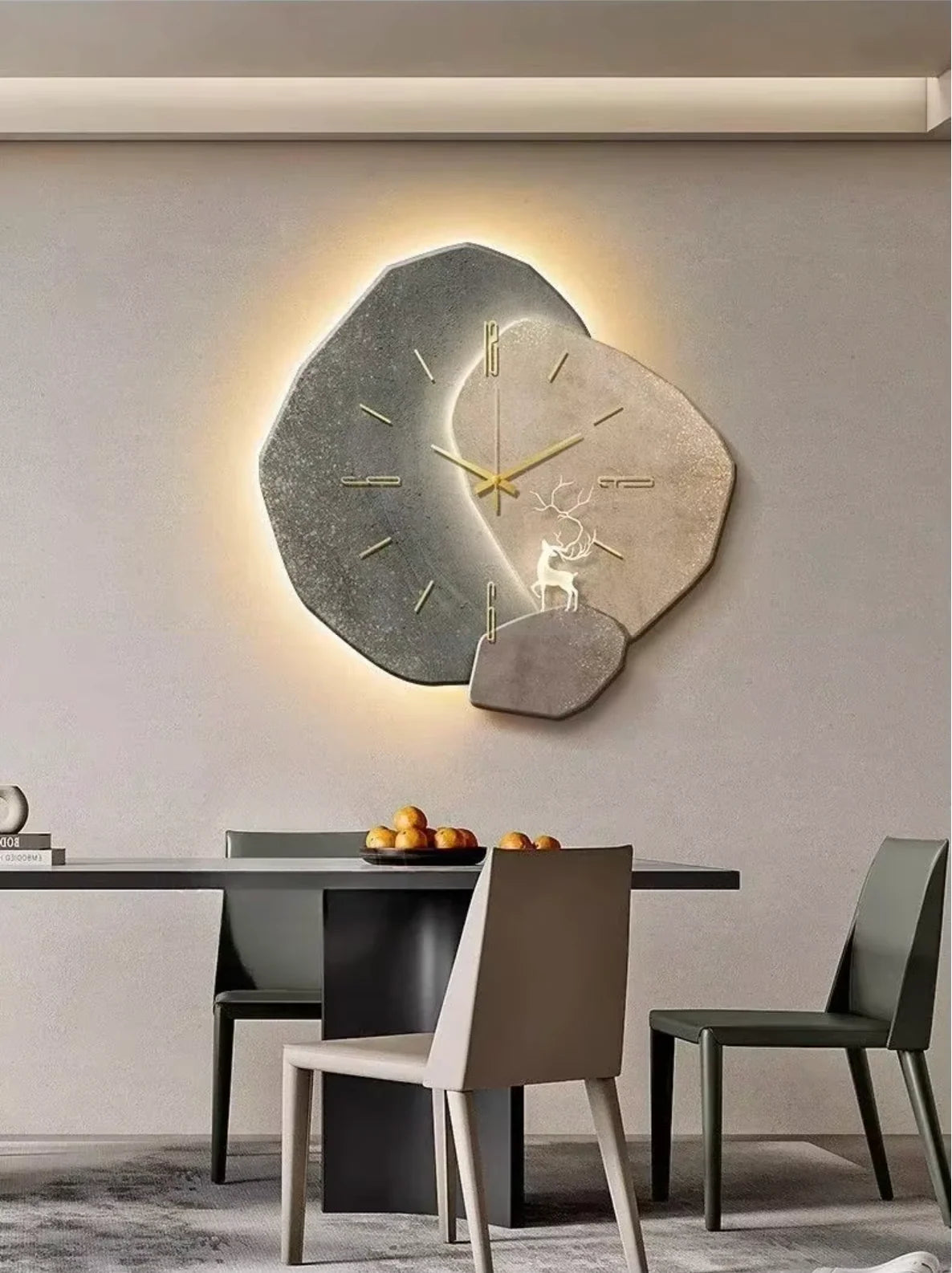 Wall Clock Silent Quartz Soft LED Natural Wood