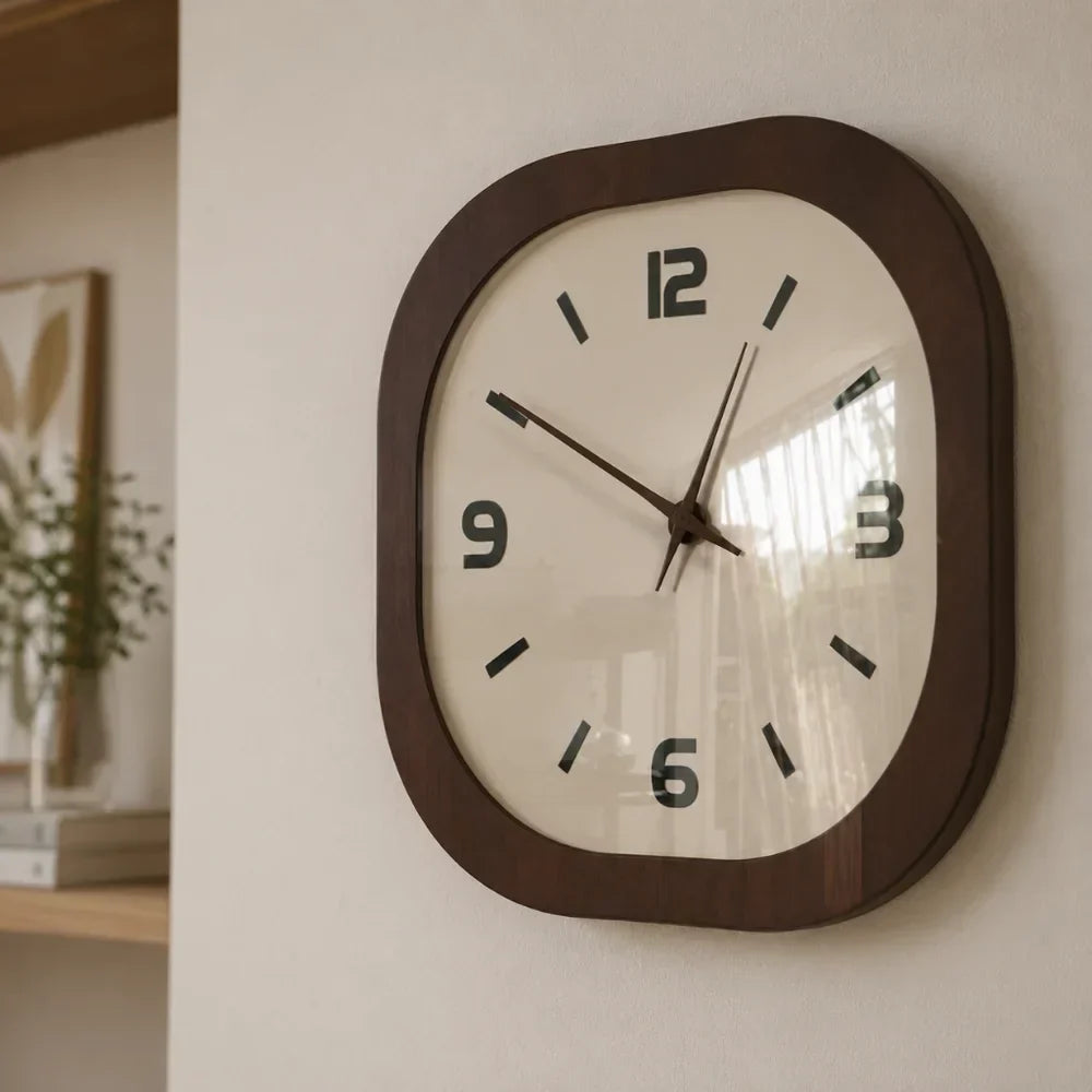 Wall Clock Silent Quartz Wood-Look