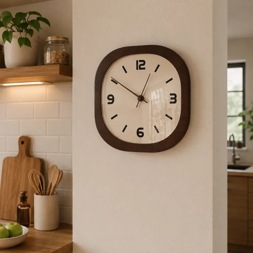Wall Clock Silent Quartz Wood-Look