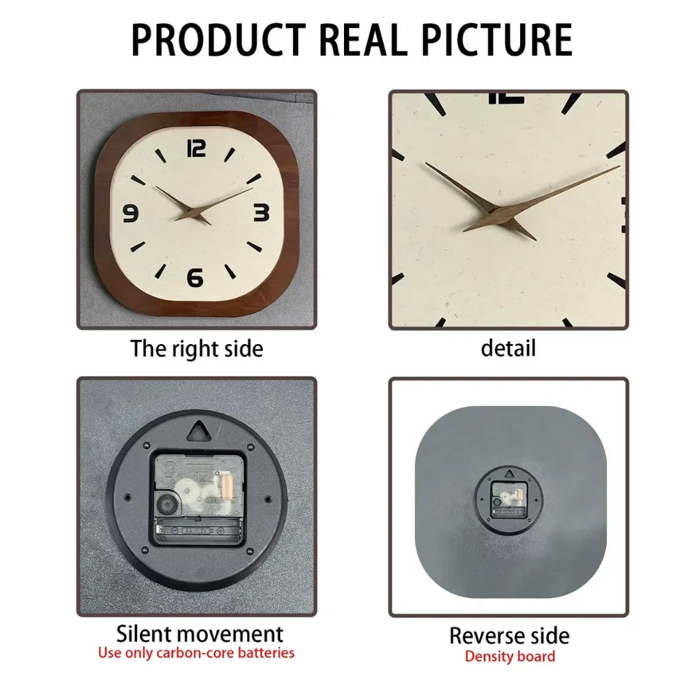 Wall Clock Silent Quartz Wood-Look