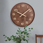 Wall Clock Solid Walnut 12 Inch Silent Quartz