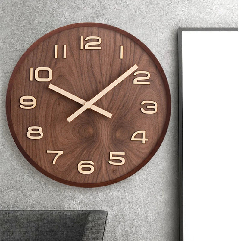 Wall Clock Solid Walnut 12 Inch Silent Quartz