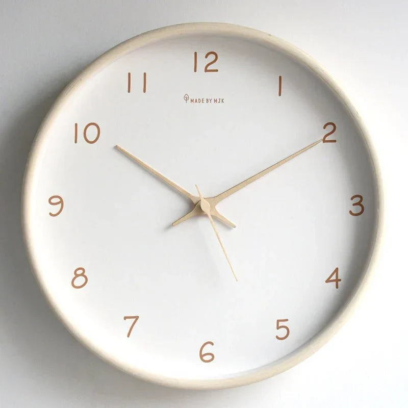 Wall Clock Solid Wood Silent Movement Glass Cover