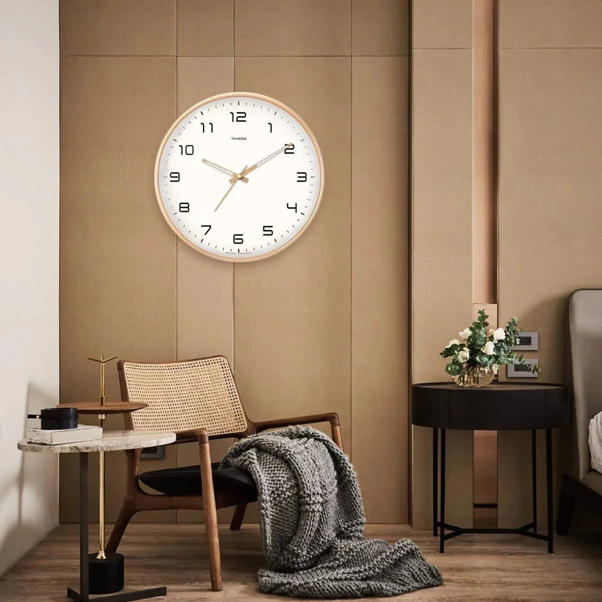 Wall Clock Solid Wood Silent Movement Glass Cover
