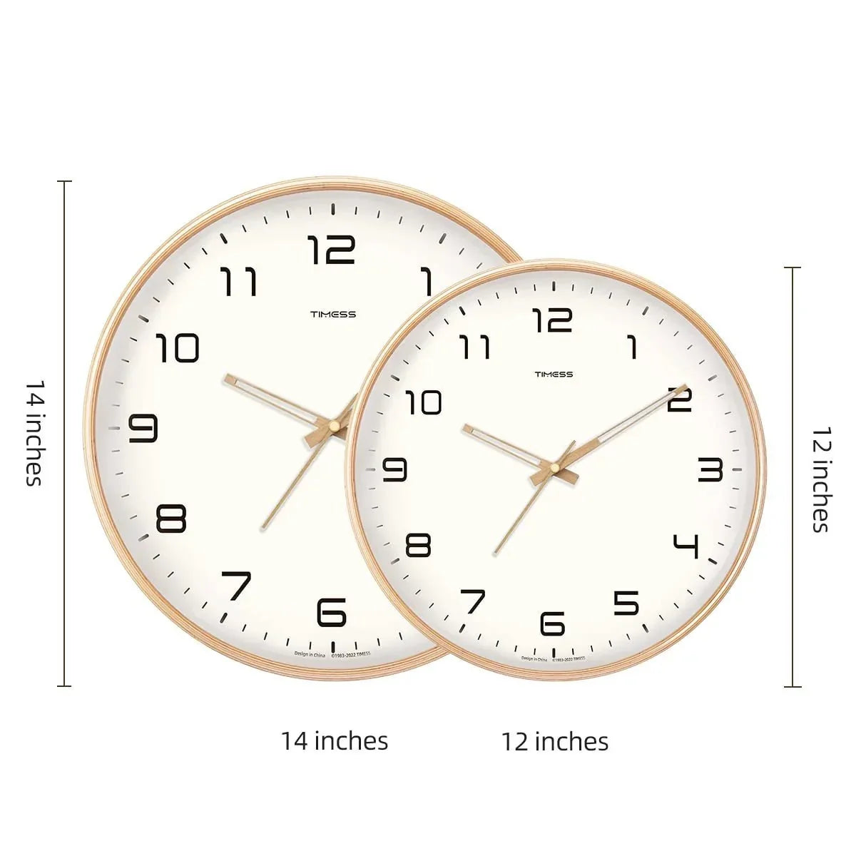 Wall Clock Solid Wood Silent Movement Glass Cover