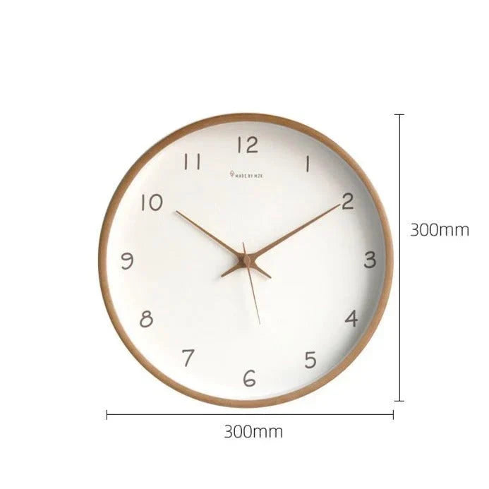Wall Clock Solid Wood Silent Movement Glass Cover
