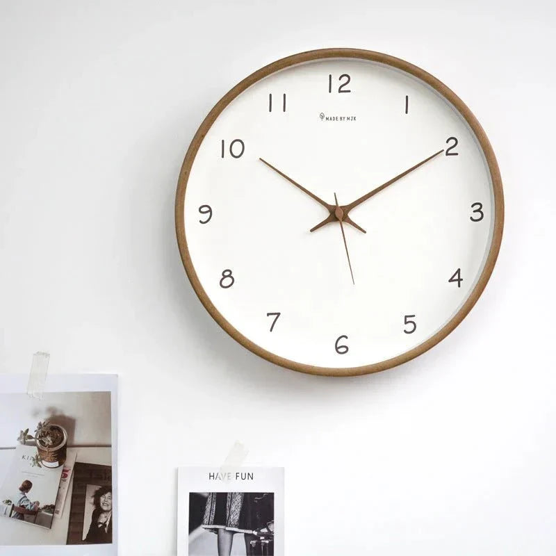 Wall Clock Solid Wood Silent Movement Glass Cover