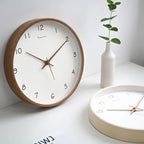 Wall Clock Solid Wood Silent Movement Glass Cover