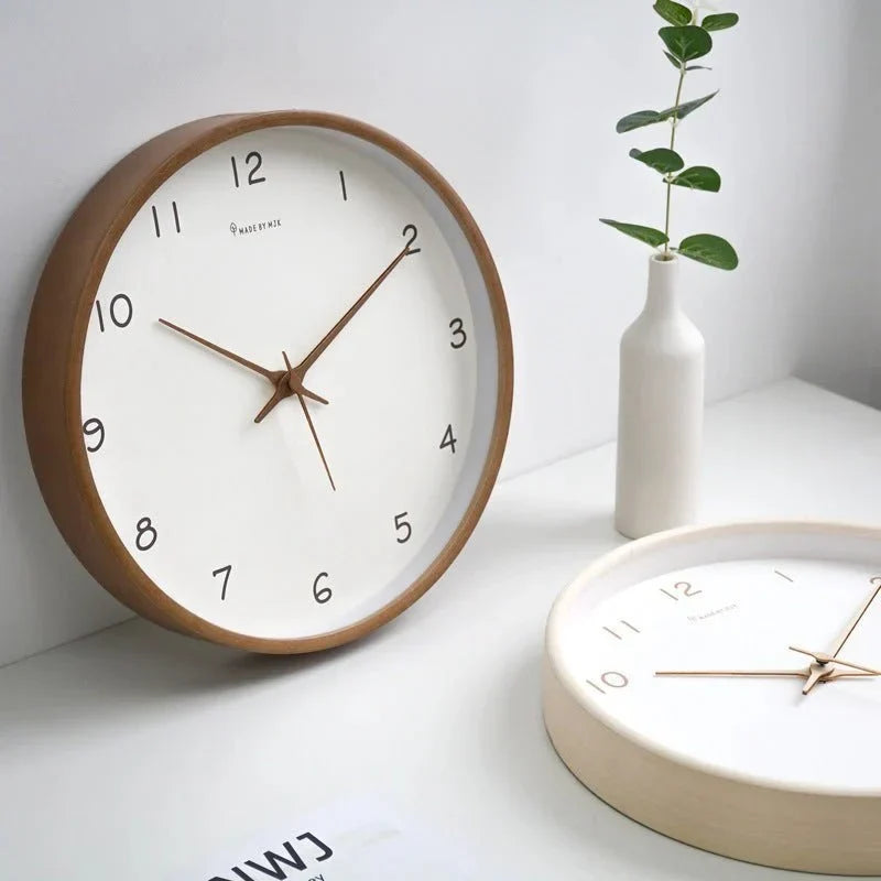 Wall Clock Solid Wood Silent Movement Glass Cover