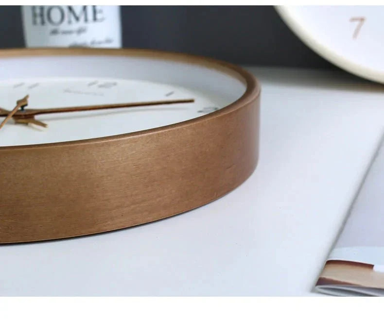 Wall Clock Solid Wood Silent Movement Glass Cover