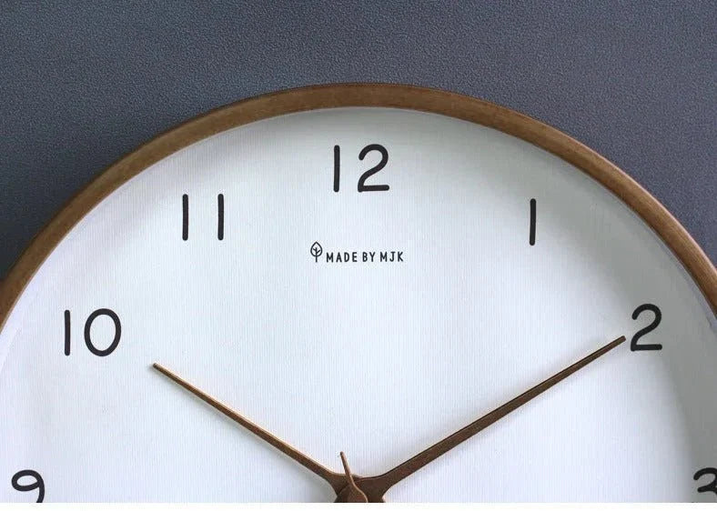 Wall Clock Solid Wood Silent Movement Glass Cover