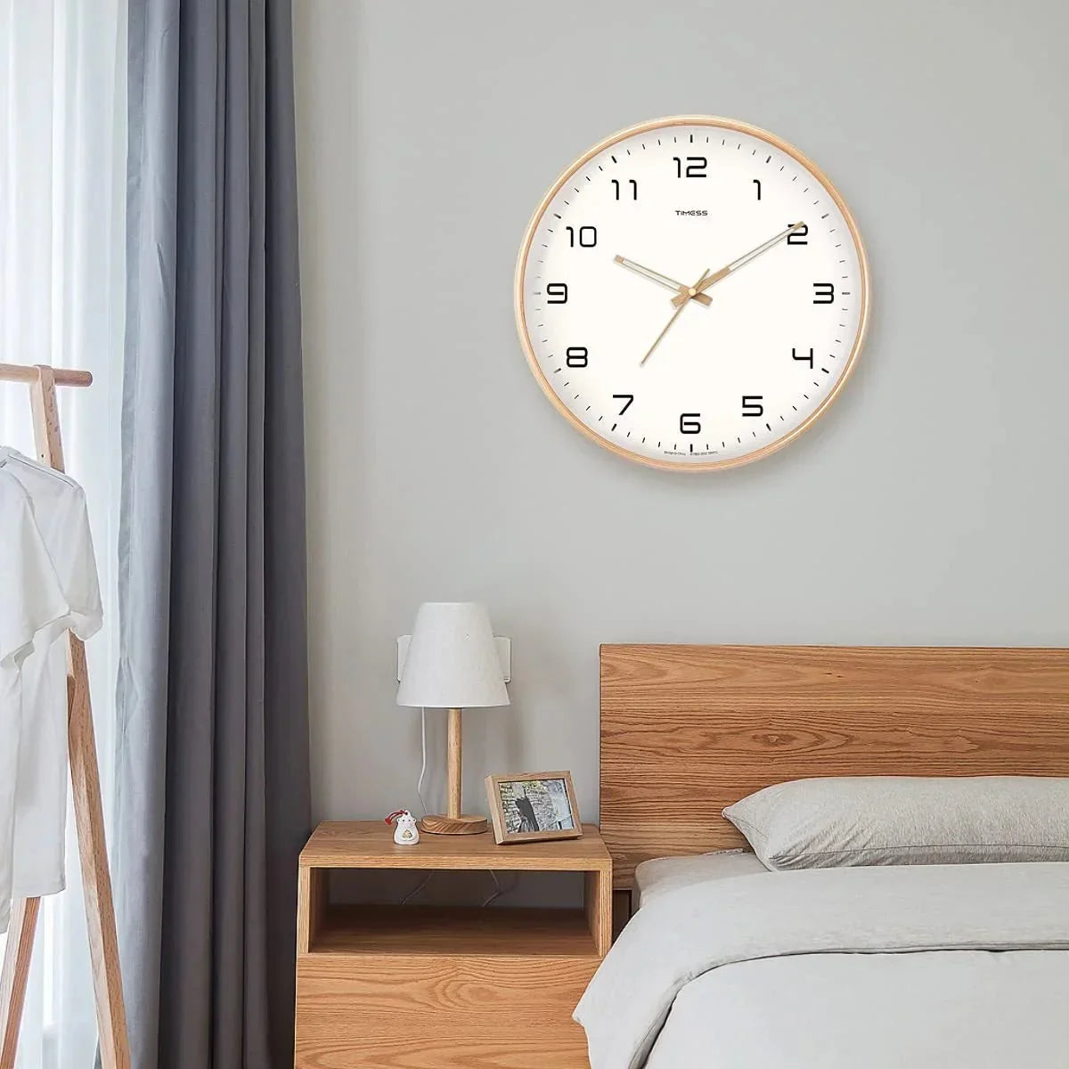 Wall Clock Solid Wood Silent Movement Glass Cover