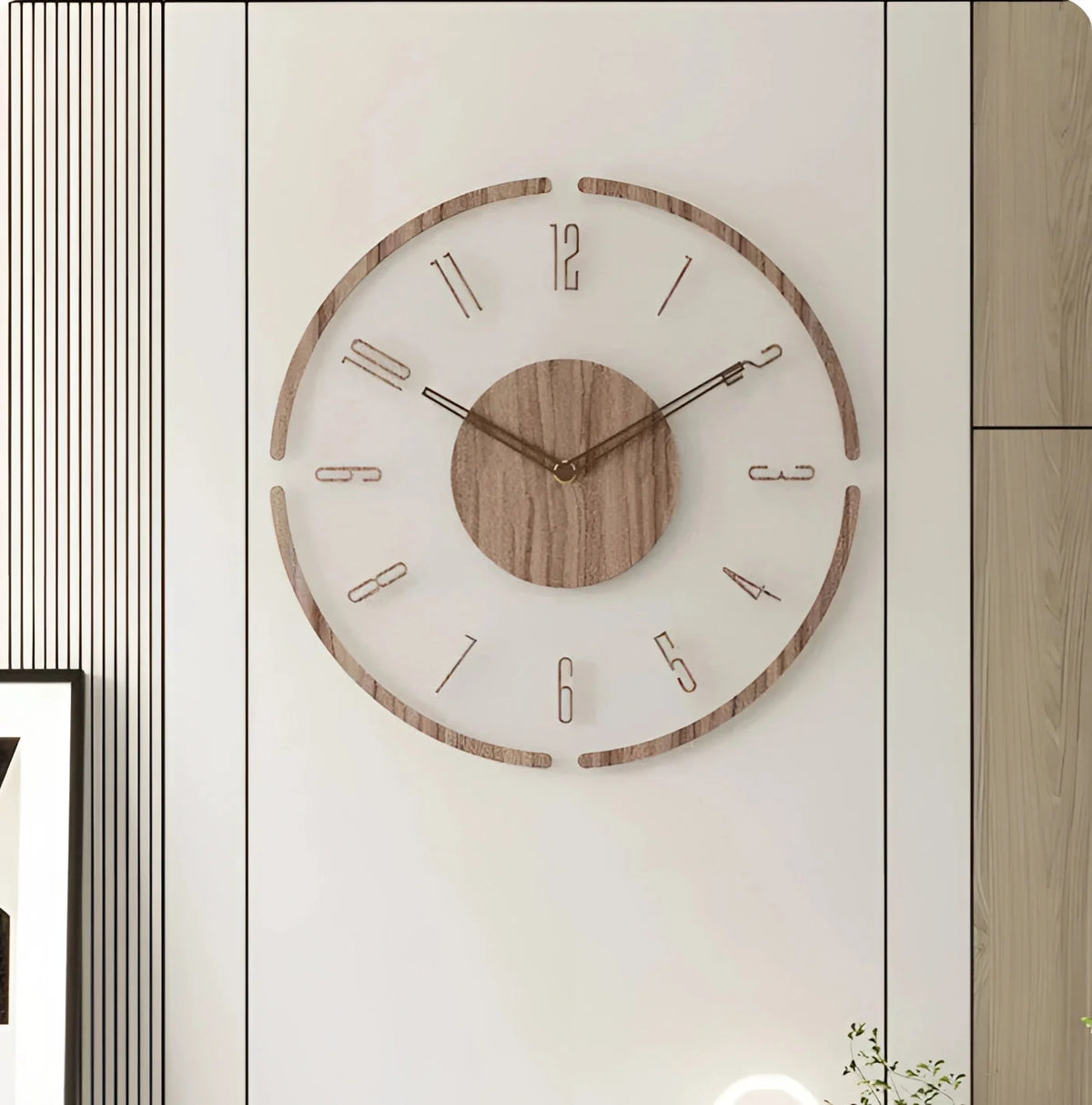 Wall Clock Solid Wood Silent Quartz Large Face