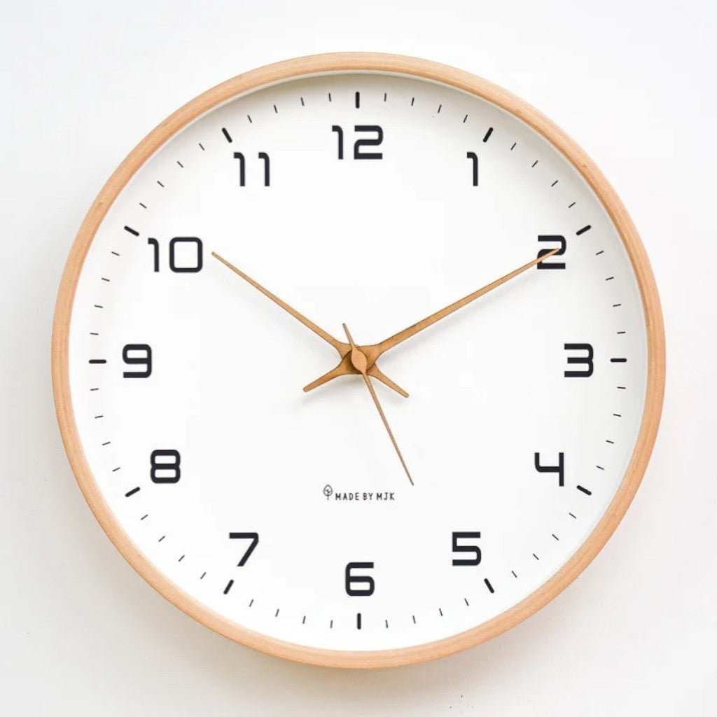 Wall Clock Solid Wood Silent Sweep Glass Lens