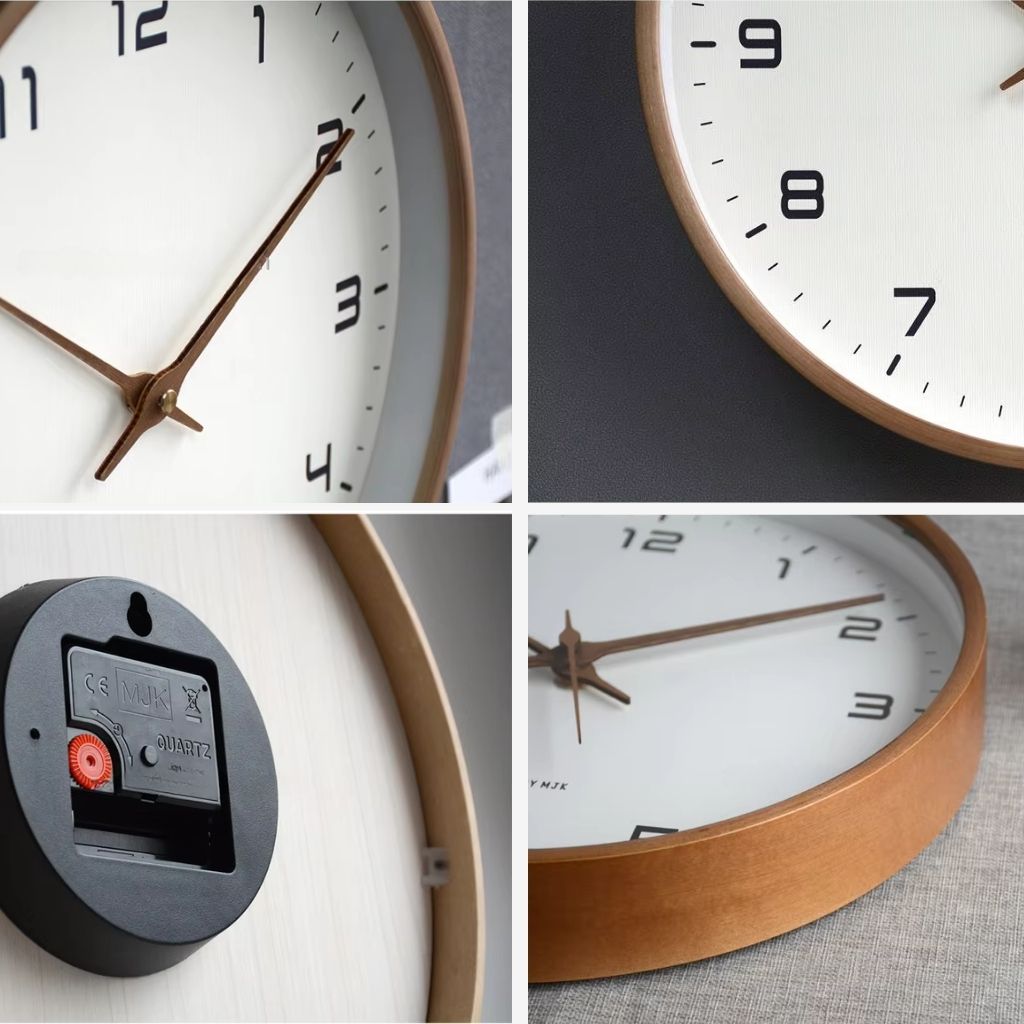 Wall Clock Solid Wood Silent Sweep Glass Lens