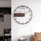 Wall Clock Steel & Walnut 15.7 Inch Clear Dial