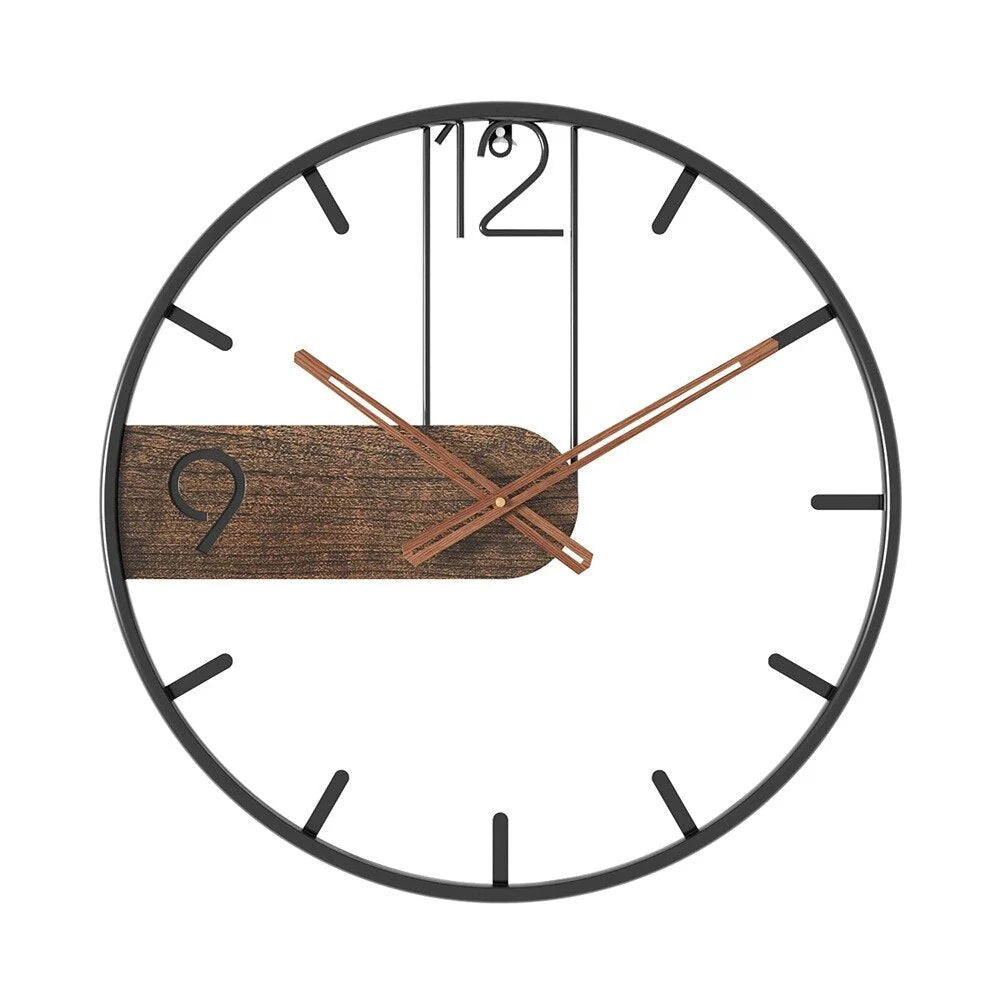 Wall Clock Steel & Walnut 15.7 Inch Clear Dial