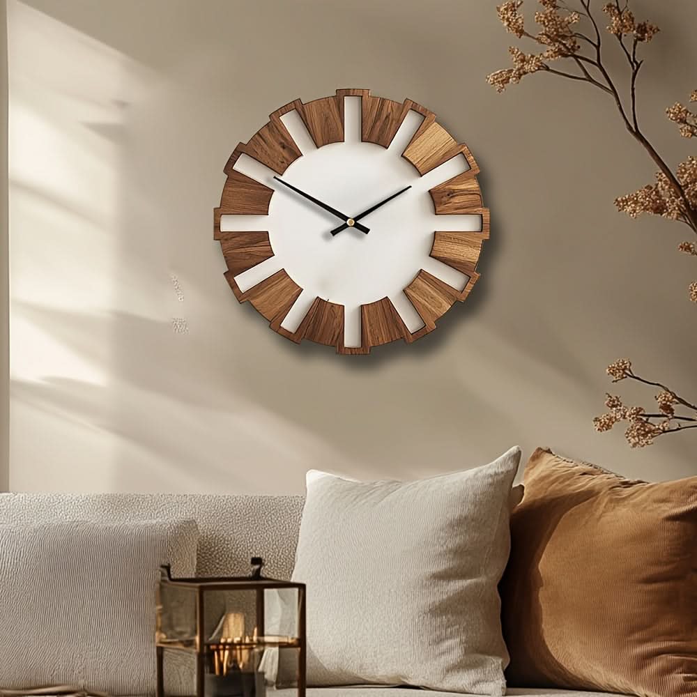 Wall Clock Wooden Silent Movement Battery Powered