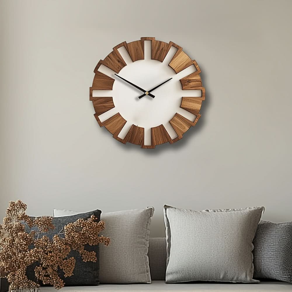 Wall Clock Wooden Silent Movement Battery Powered