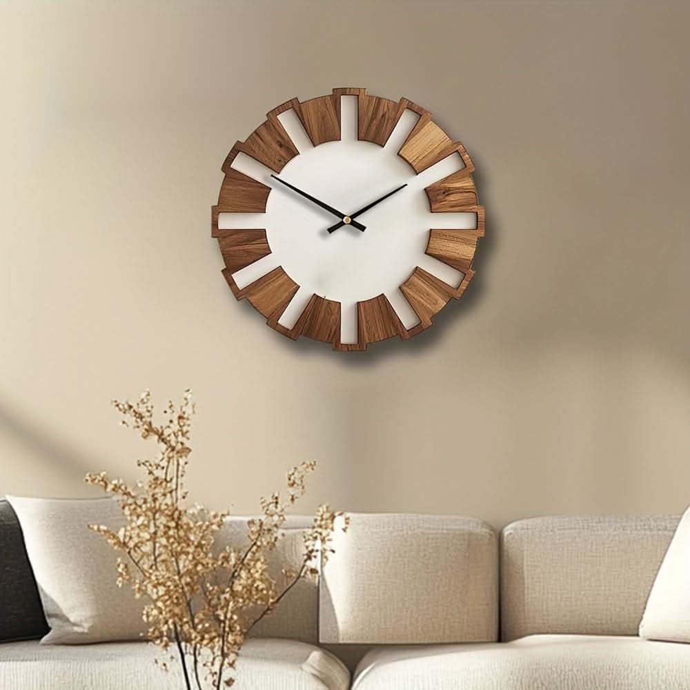 Wall Clock Wooden Silent Movement Battery Powered