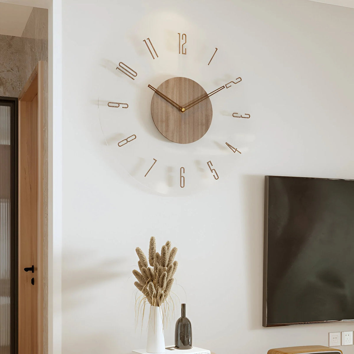 Wall Clock Wooden Silent Sweep Large Numbers
