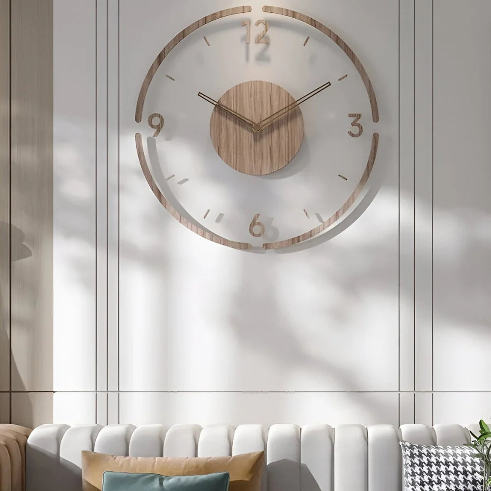 Wall Clock Wooden Silent Sweep Large Numbers