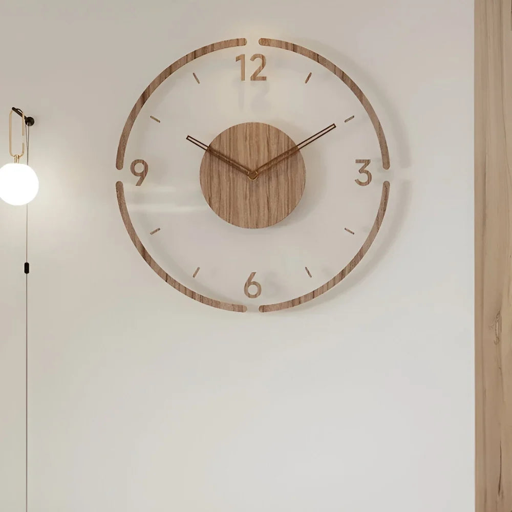 Wall Clock Wooden Silent Sweep Large Numbers