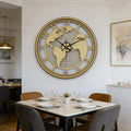Wall Clock World Map Metal Frame Silent Non-Ticking