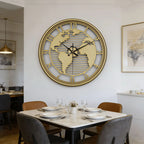 Wall Clock World Map Metal Frame Silent Non-Ticking