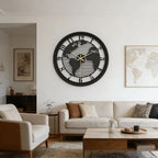 Wall Clock World Map Metal Frame Silent Non-Ticking