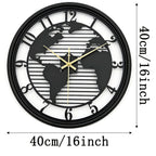 Wall Clock World Map Metal Frame Silent Non-Ticking