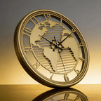 Wall Clock World Map Metal Frame Silent Non-Ticking