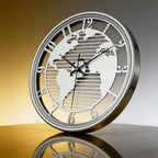 Wall Clock World Map Metal Frame Silent Non-Ticking