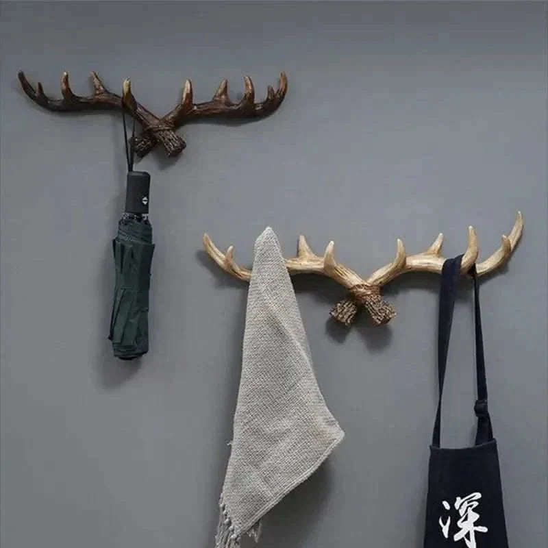 Wall Coat Rack Antler Design Resin Wood-Look Multiple Hooks