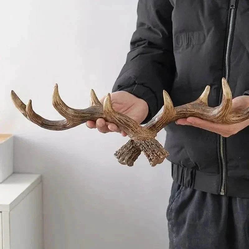 Wall Coat Rack Antler Design Resin Wood-Look Multiple Hooks