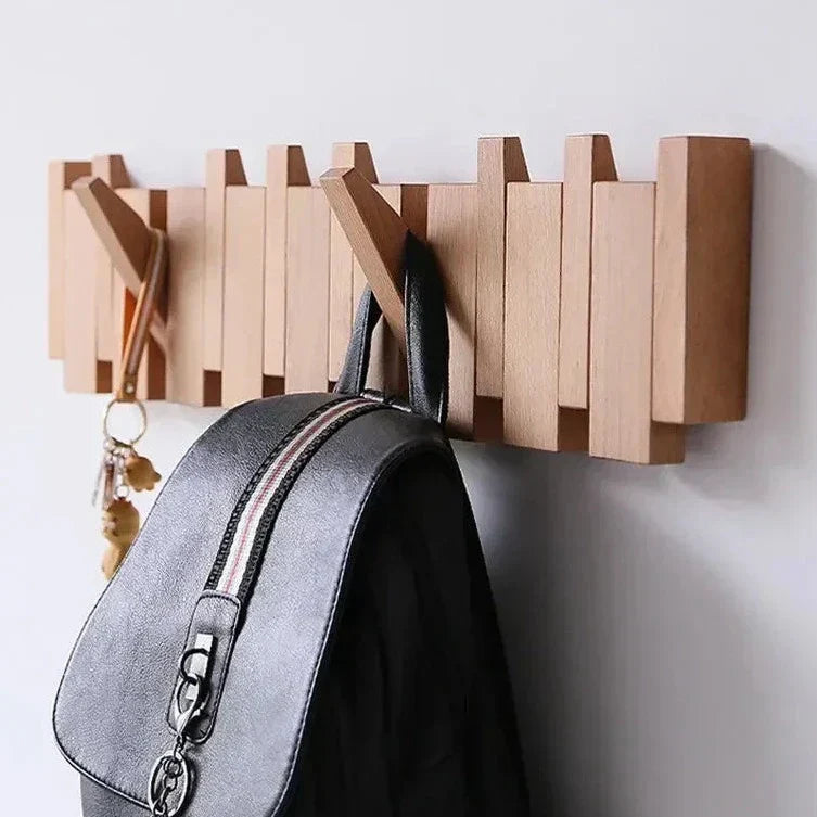 Wall Coat Rack Foldable Magnetic Hooks Beech & Walnut