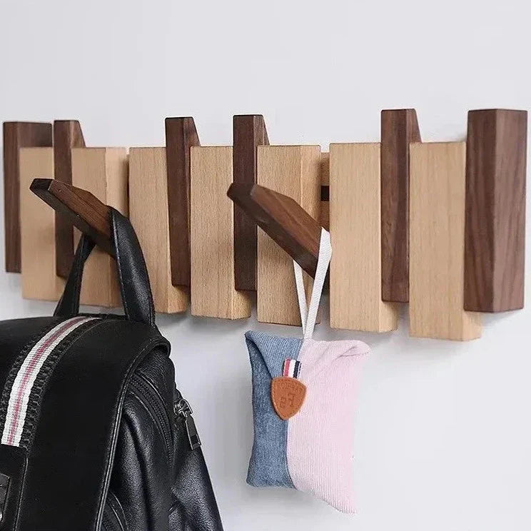 Wall Coat Rack Magnetic Foldable Hooks FSC Wood