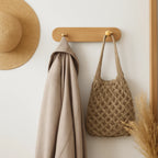 Wall Coat Rack Natural Wood & Solid Brass Hooks