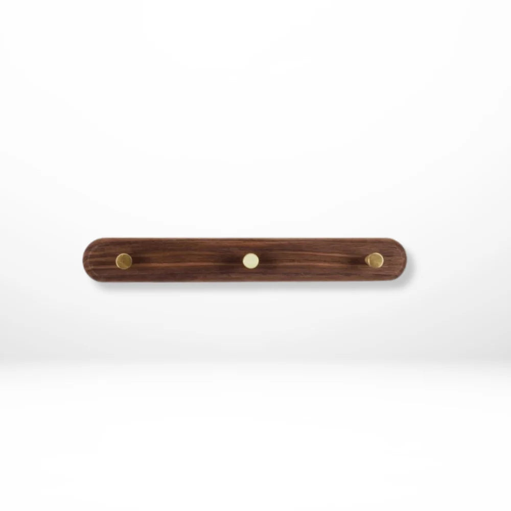 Wall Coat Rack Natural Wood & Solid Brass Hooks