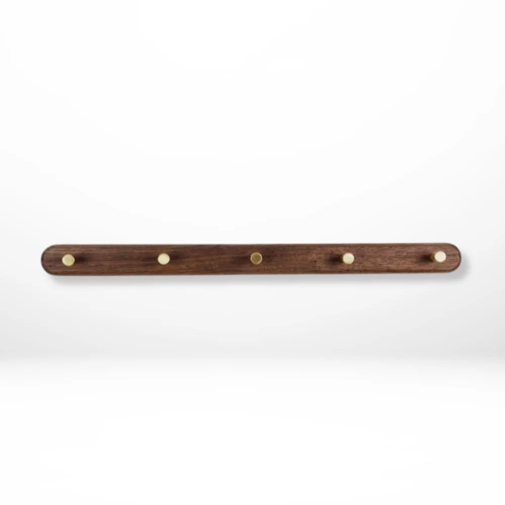 Wall Coat Rack Natural Wood & Solid Brass Hooks