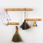 Wall Coat Rack Natural Wood & Solid Brass Hooks