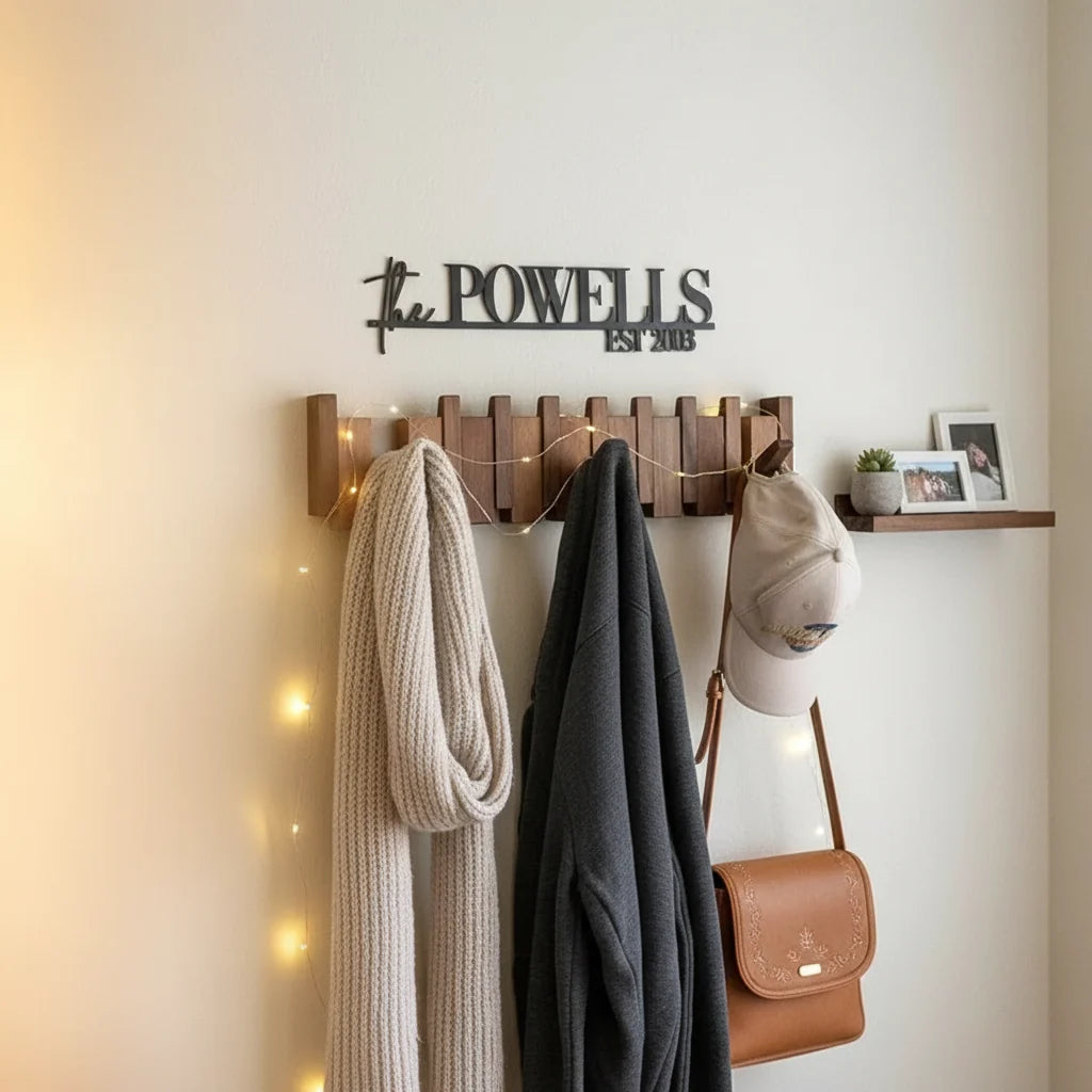 Wall Coat Rack Piano-Inspired Solid Wood Multiple Hooks