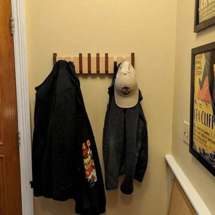 Wall Coat Rack Piano-Inspired Solid Wood Multiple Hooks